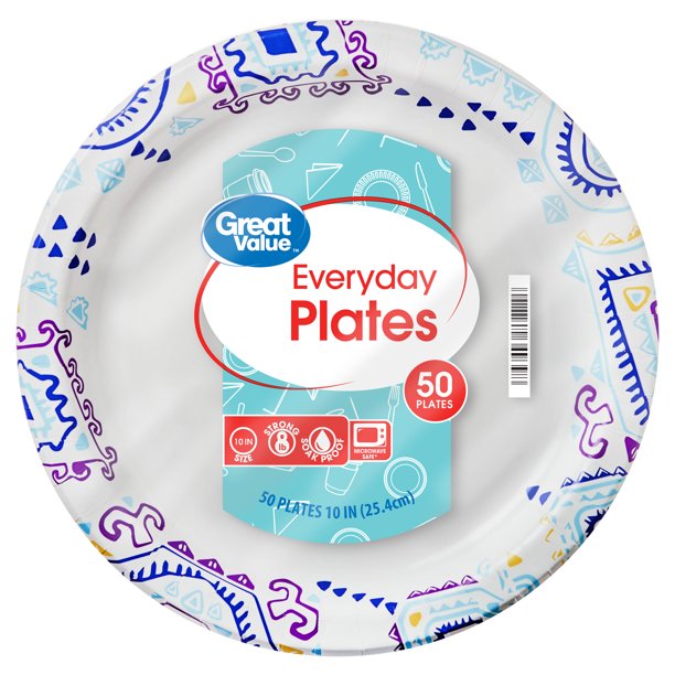 Great Value Everyday Plates, Fiesta Print, 50 Count