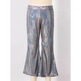 thumbnail image 3 of Haitryli Kids Girls Boys Stage Performance Shiny Flared Pants Elastic Waistband Bronzing Bell Bottom Pants Black 14-15, 3 of 7