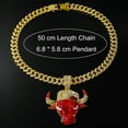 thumbnail image 3 of Domineering full diamond red bull head pendant accessories punk style galvanized 21K gold men's Cuban chain set diamond necklace pop elements, 3 of 9