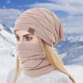 thumbnail image 2 of GRNSHTS 2 Pcs/Set Winter Beanie Hat Scarf Thick Warm Knit Fleece Lined Cap Neck Warmer for Men Women (Pink), 2 of 8