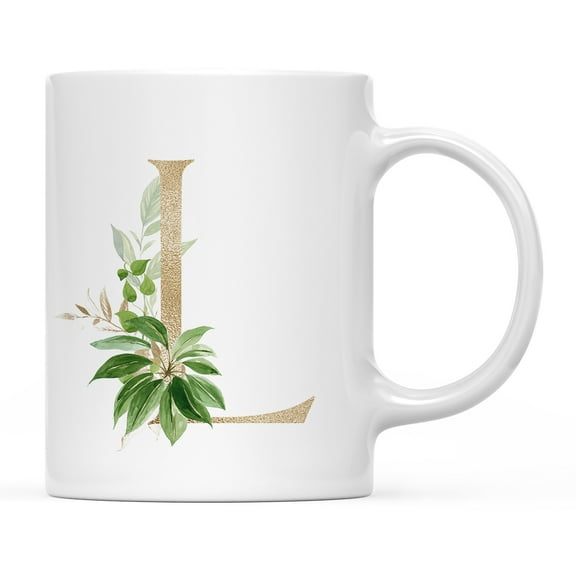 Koyal Wholesale Ceramic Coffee Mug, Exotic Tropical Monogram, Letter L