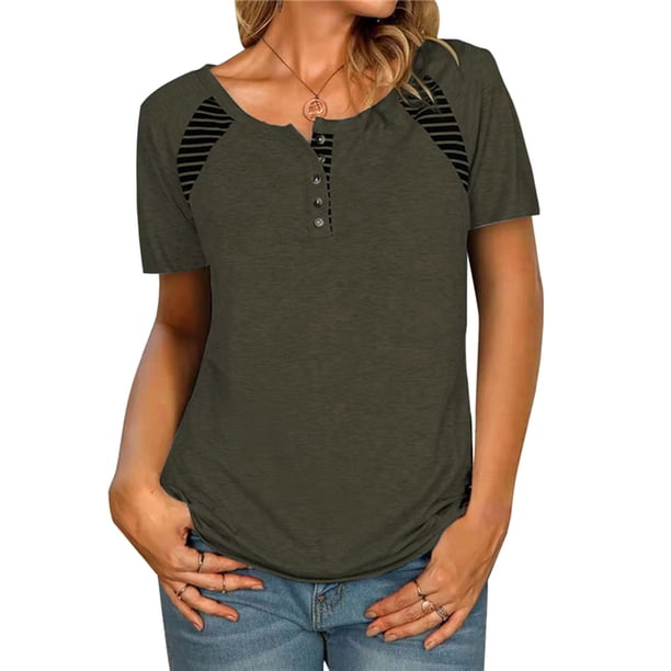 Camiseta de manga corta para mujer Camisetas casuales con estampado de rayas y cuello en O Romacci Camiseta mujer