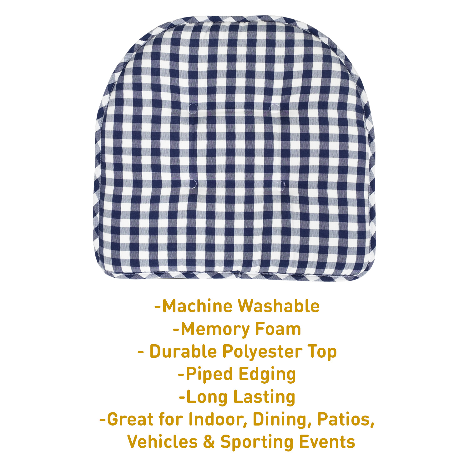 Checkered Memory Foam U-Shape Non-Slip Chair Cushion Pad 6 Pack - Navy/White