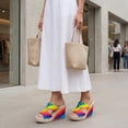thumbnail image 4 of BLISSFUL STEP Women's Colorful Printed Hollow-out Platform Peep-Toe Slip Sandals Colorful 8.5, 4 of 5