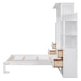 thumbnail image 5 of Solid Wood Bed Frame Murphy Bed Wall Bed with Shelves, Drawers and LED Lights, Platform Bed Frame, Mid Century Bedframe, Wood Foundation(White, Full), 5 of 9
