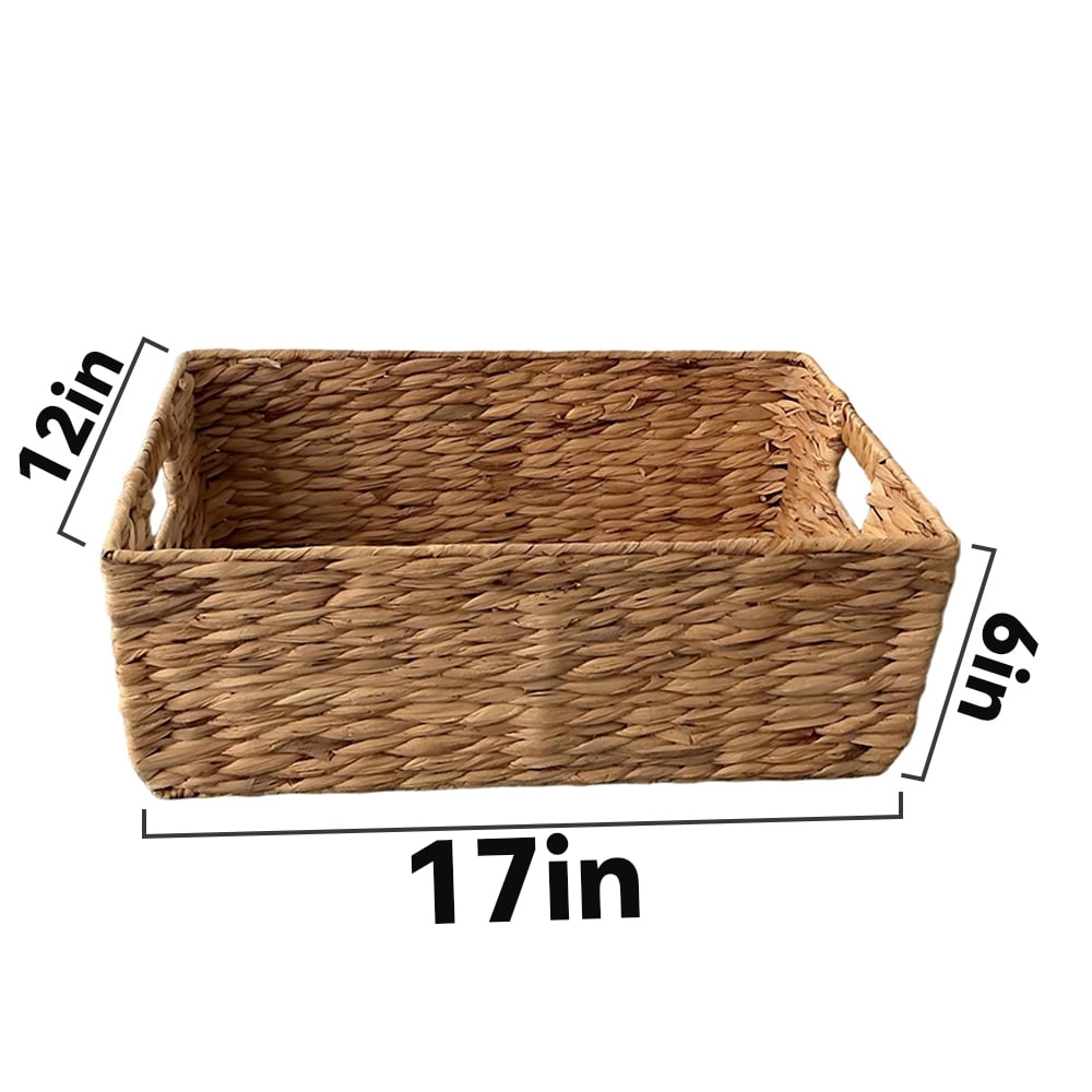 Large Rectangular Hand Woven Wicker Storage Basket Handwoven Water Hyacinth Storage Baskets (Large,17 x 12 x 6inch)