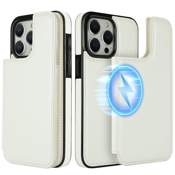 ELEHOLD for iPhone 14 Case with Magnetic Detachable Leather Card Slot Wallet 2-in-1 Multi-Functional Rugged Shockproof Wireless Charging Compatible Purse Case for iPhone 14,White