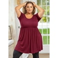 thumbnail image 6 of SHOWMALL Plus Size Tops for Women Short Sleeve Burgundy 5X Crewneck Summer Tunic Pleated Flowy Maternity Loose Fit Babydoll T Shirt, 6 of 7