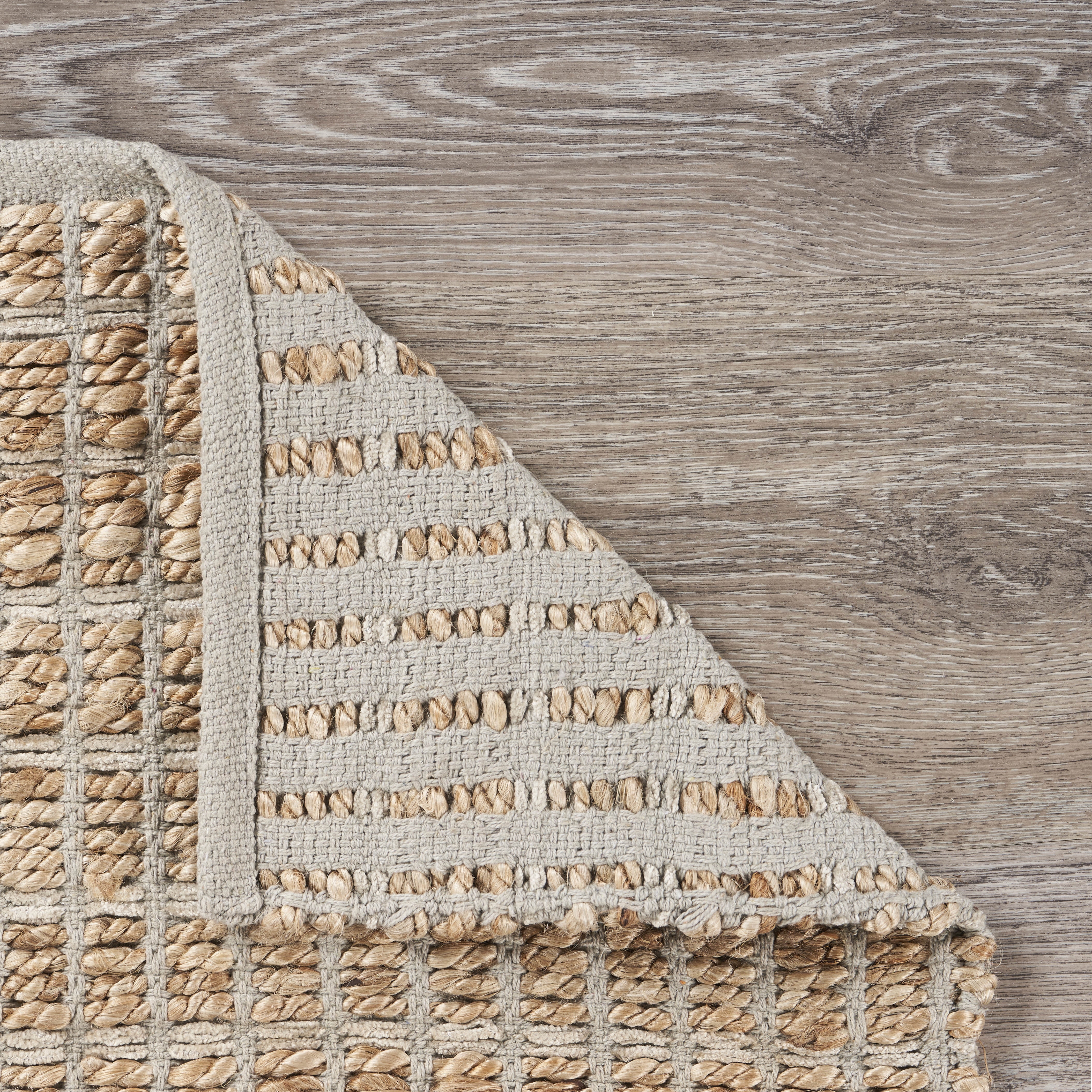 LR Home Natalie Jade Natural/Gray Grid Transitional Jute Blend Area Rug, 5' x 7'9"