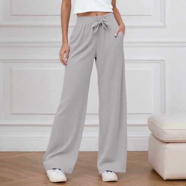 WILLBEST Pantalones Casuales de Mujer, de Cintura Alta, Holgados, de Pierna Recta, para Uso Diario, Cómodos para Entrenar En Verano y Otoño, con Cinturilla Elástica y Detalle de Lazo. Extra Grande