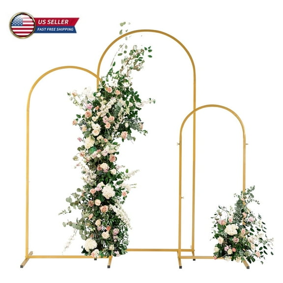 Hassch Wedding Arches Set of 3, Gold Metal Arch Backdrop Stand, Balloon Arch Stand Frame for Ceremony Holiday Decoration (5.9ft/4.9ft/3.9ft Arch Backdrop)