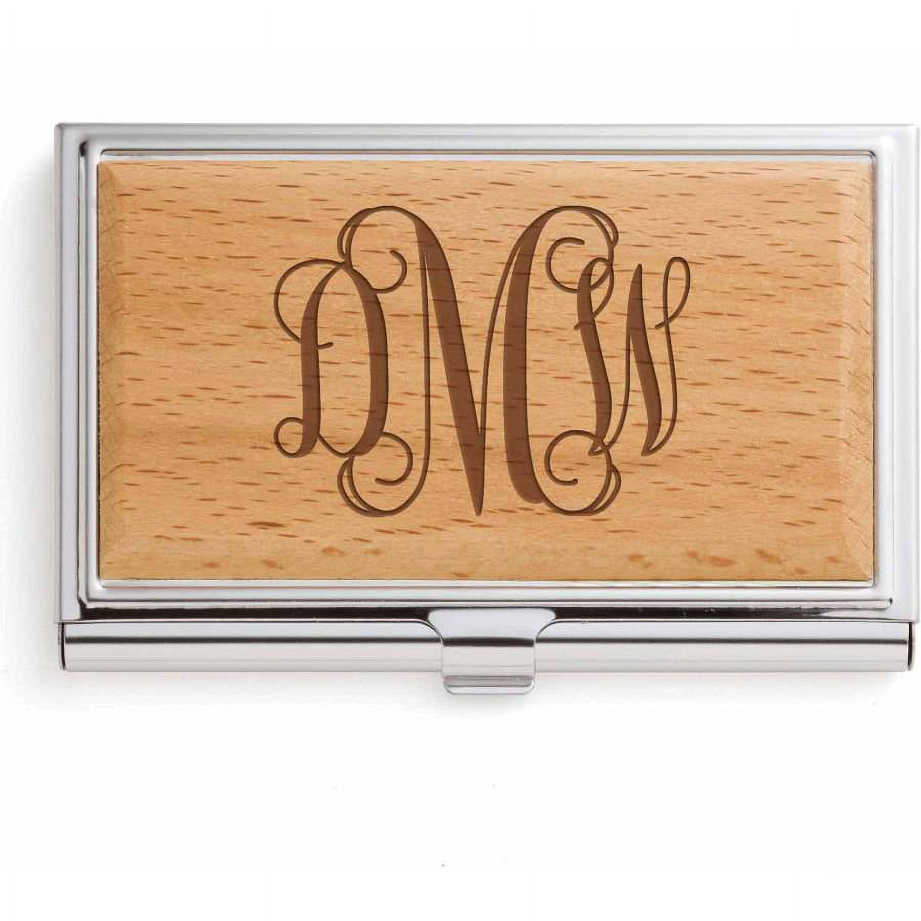 Personalized Card Case - Wood Business Script Monogram