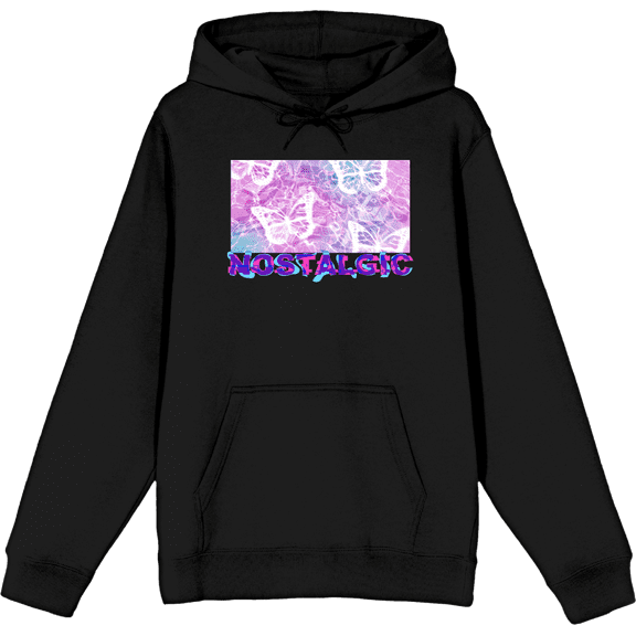 Chrome Baddie Y2K Trend Butterflies and Cassette Tape Adult Black Long Sleeve Hoodie-Medium
