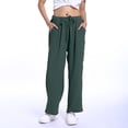 thumbnail image 2 of YDLCAFD Women's Solid Color Casual Pants With Drawstring Waist And Pleated Linen Blend Trousers, 2 of 6