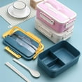 thumbnail image 3 of 1/2/4PCS Microwave Lunch Box with Spoon Chopsticks Wheat Straw Dinnerware Food Storage Container Children Kids School Office Style E, 3 of 6