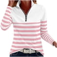thumbnail image 6 of Womens Quarter Zip Sweatshirt Soft Stretch Striped Pullover Long Sleeve Stand Collar Golf Shirts Colorblock Workout Top for Fall Daily Wear, Pink, XXL, 6 of 6