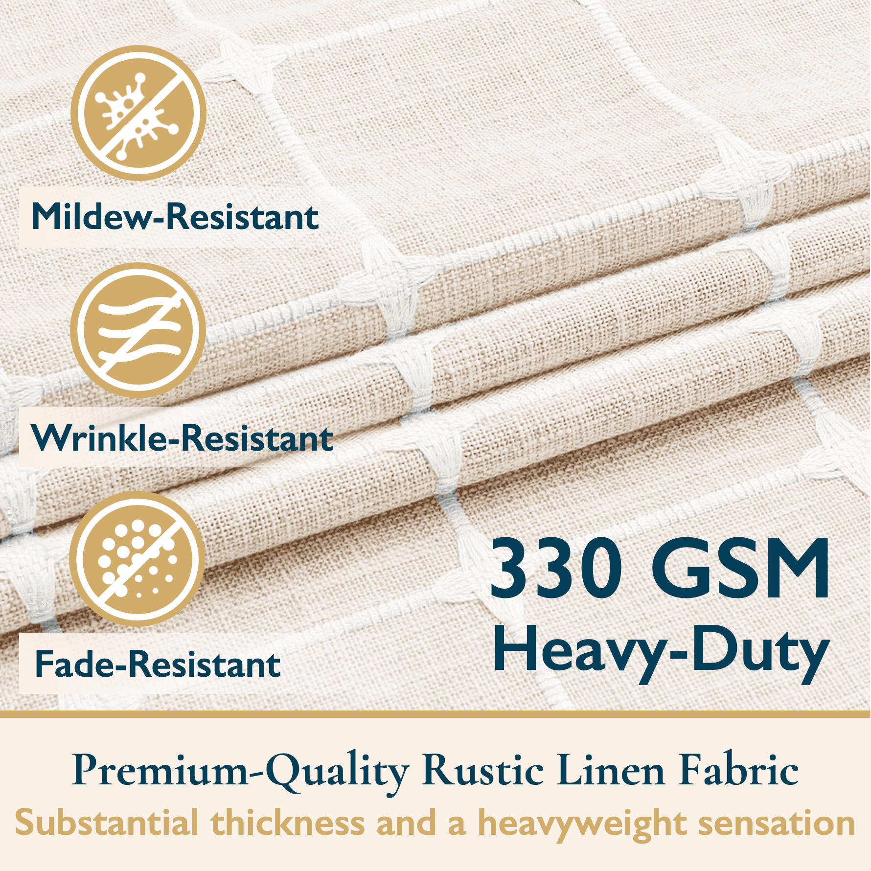 ComfiTime Tassel Shower Curtain Set with Hooks – 330 GSM Heavy-Duty Fabric Cloth, Boho Farmhouse Bathroom Curtain, Embroidered Hotel Luxury Linen, Water-Repellent, Machine-Washable, 72” x 72”, Beige