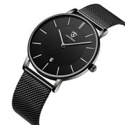 A ALPS Mens Watches Fashion Quartz Men's Watches Ultra Thin Minimalist Wristwatches with Stainless Steel Strap Gift for Man Father's Day Gifts