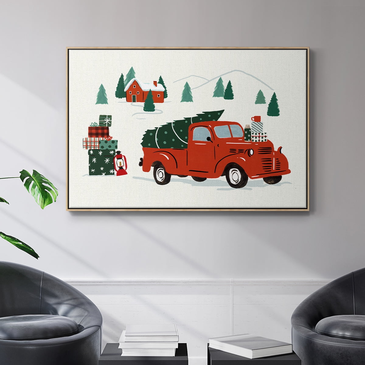 Going to Grandmas Collection A - Framed Gallery Wrapped Holiday Canvas - 17 x 25 - Natural Wood Frame
