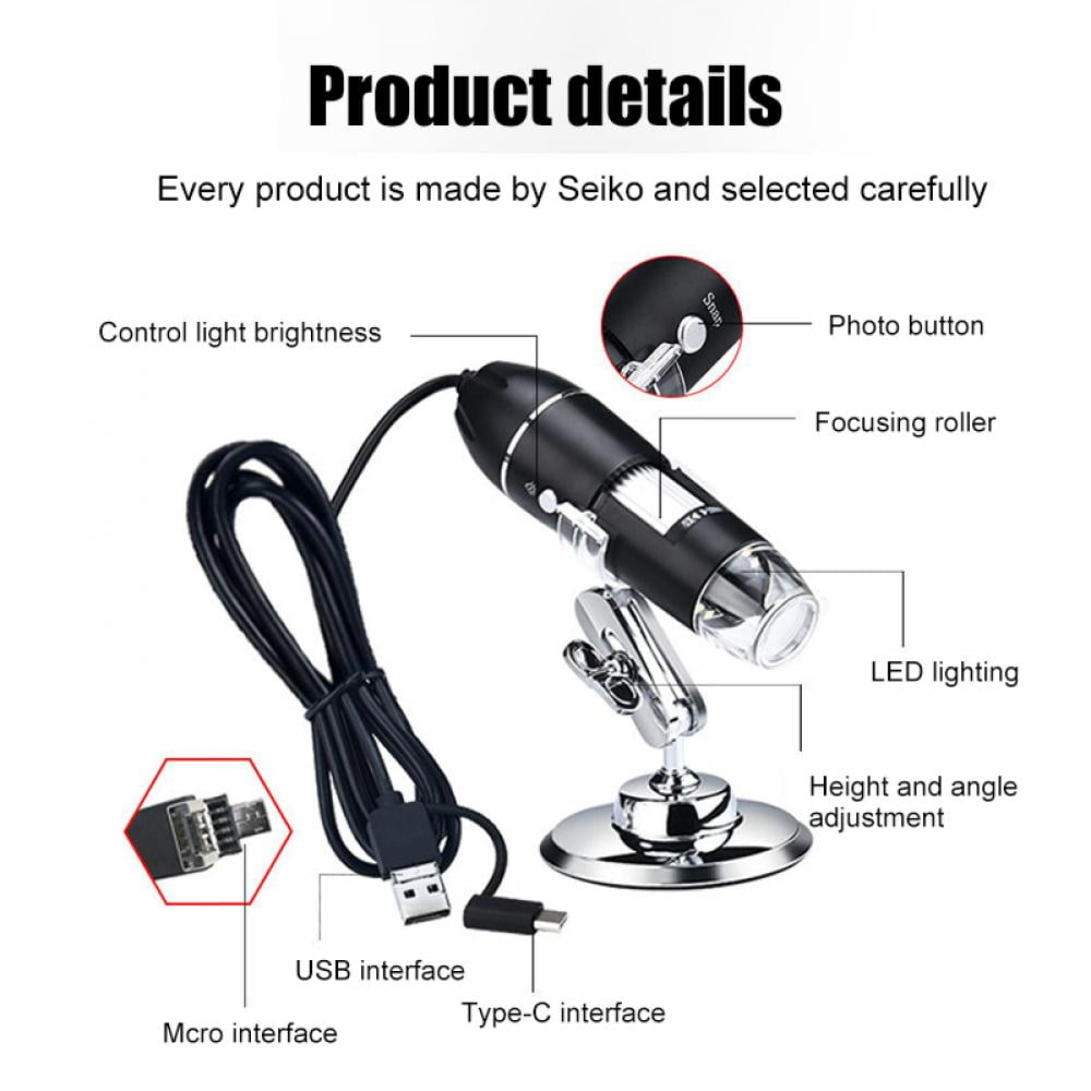 Handheld Portable Mini USB Microscope YYOYY 1600X USB Digital Microscope with Stand,8 LED Lights Adjustable Electronic Microscope 