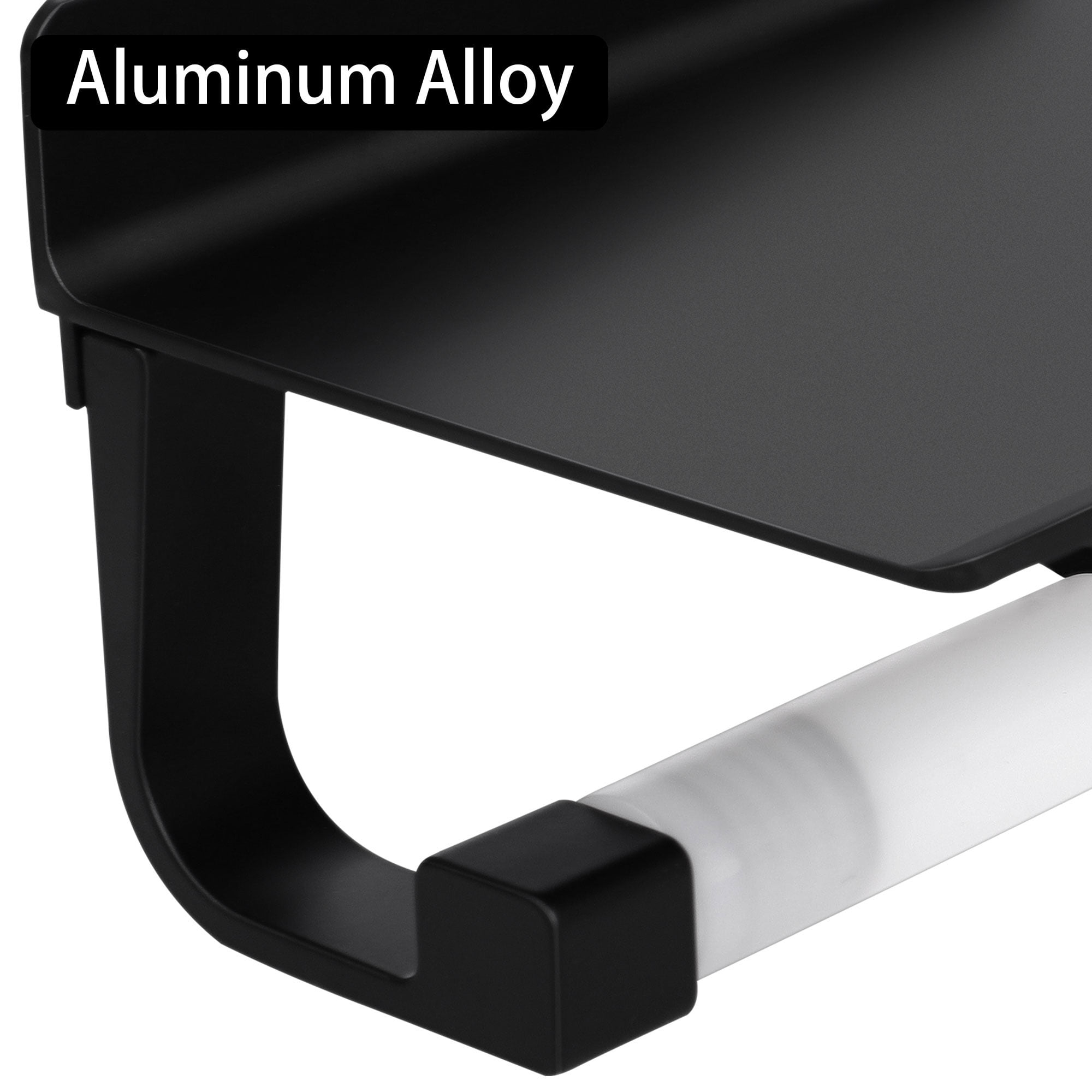Unique Bargains Toilet Paper Holder with Phone Shelf No Drilling Bathroom Tissue Holder Black