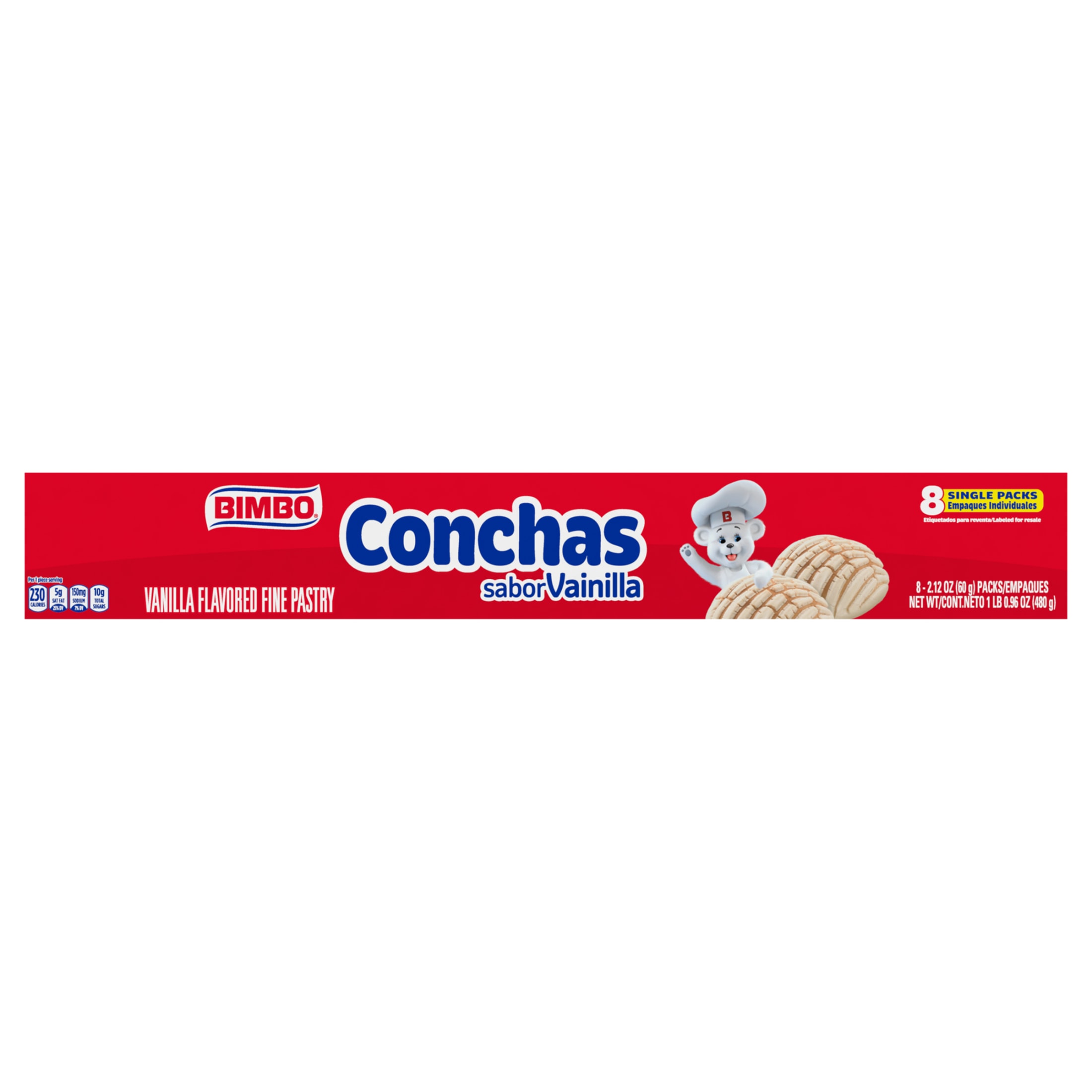 Bimbo Conchas Vanilla Pastry, 8 packs, Pastries, 16.96 oz Box