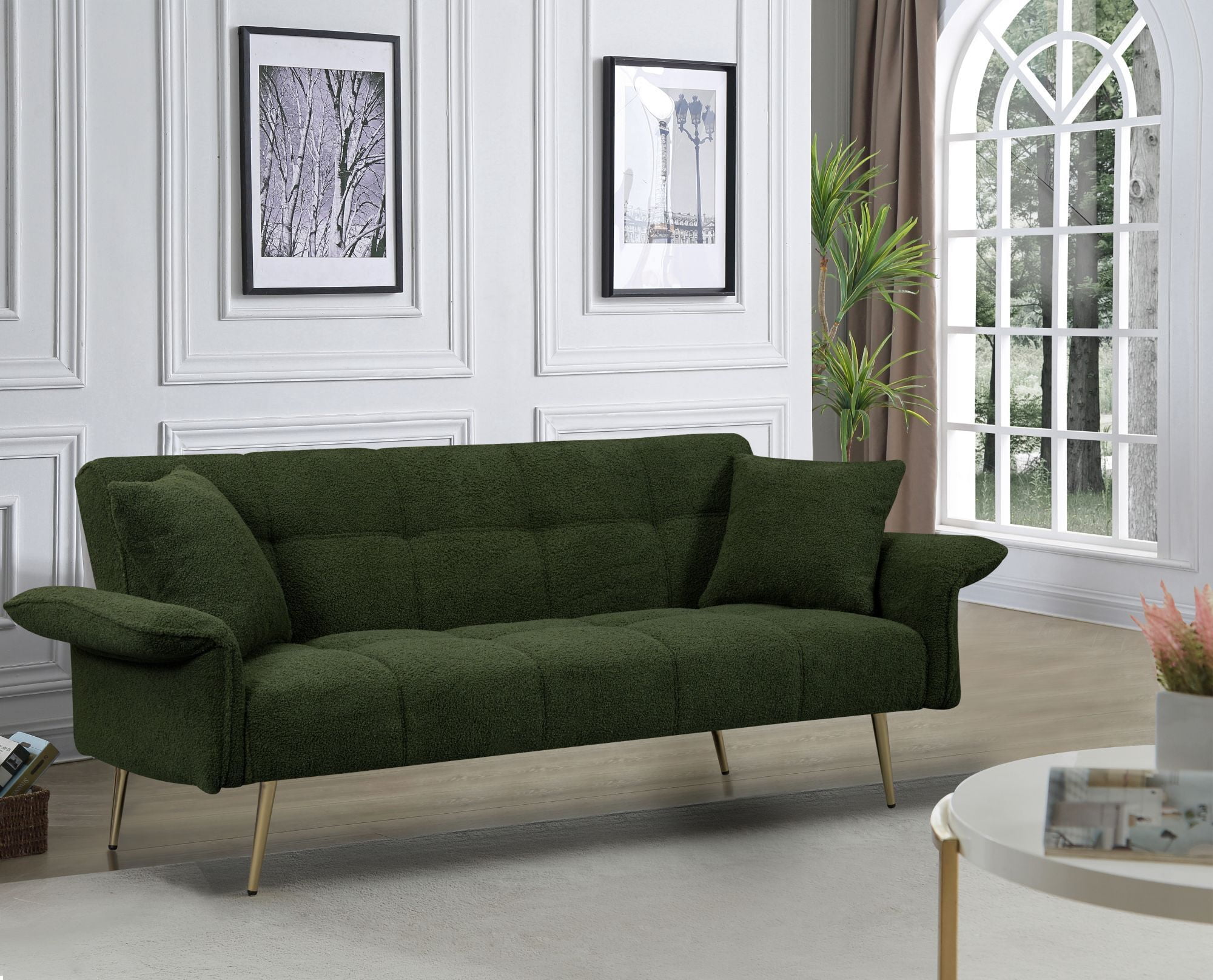 DEALTOPS 70'' Modern Loveseat Sofa, Convertible Teddy Fabric Couch with Adjustable Arms, Green