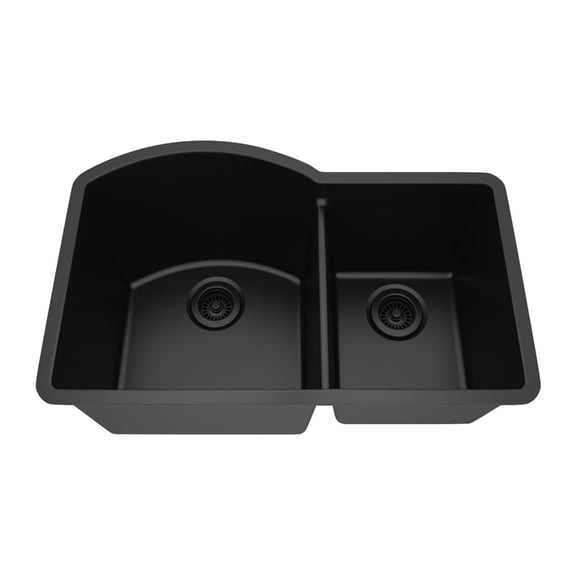 32" x 20" Quartz Kitchen Sink, 70/30 Double Bowl Sink, Drop-in Sink, Undermount Sink, Granite Kitchen Sink, Black Kitchen Sink, Lexicon Platinum LP-7030-K-SO