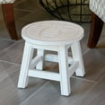 thumbnail image 3 of Carved Wooden Step Stool with Queen Bee Pattern,Round 11"W  Versatile Wood Short Stool with Footrest,Indoor Foot Stool for Kitchen Living Room Bedroom Bathroom, No Assembly Needed,Antique White, 3 of 6