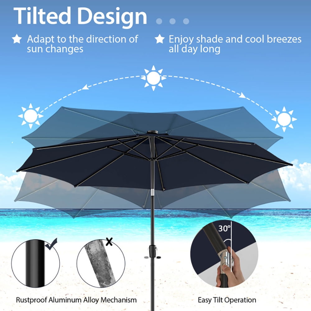 Aimee Lii 10 Feet Patio Umbrella with 112 Solar Lights and Crank Handle, Sunbrella Patio Umbrellas, Navy