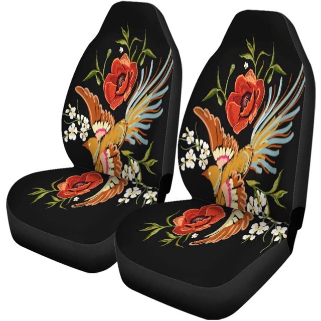 ABPHQTO Juego de 2 fundas de asiento de coche bordado colorido Floral flores pájaro Universal Auto asientos delanteros Protector apto para coche, SUV sedán, camión