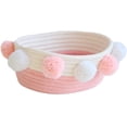 thumbnail image 1 of Cotton Rope Storage Basket with Pompoms Small Storage Box Desktop Cosmetics Storage Organizer Oval Multifunctional Basket - Pink, 1 of 6