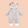 thumbnail image 2 of Baby Boy Girls Winter Warm Rompers Unisex Newborn Fleece Outfits Bodysuits Toddler Baby Boys Girls Color Plush Cute Bear Ears Winter Thick Keep Warm Jumpsuit Romper Gray Months, 2 of 7