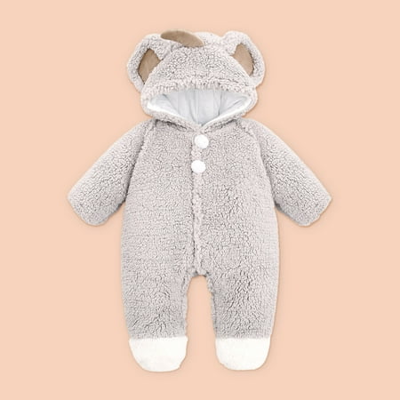

UMfun Toddler Baby Boys Girls Color Plush Cute Bear Ears Winter Thick Keep Warm Jumpsuit Romper Gray 9-12 Months