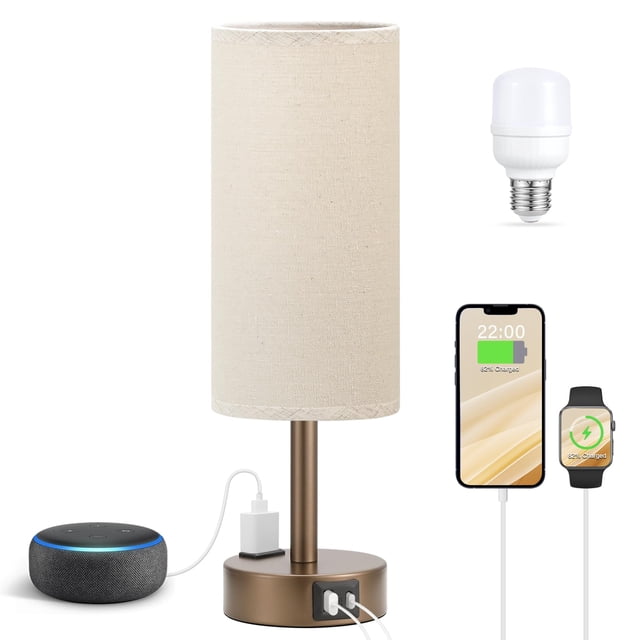 Lámpara de mesita de noche Fenmzee Brown, 3 vías, regulable al tacto, USB
