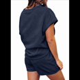 thumbnail image 3 of Conjunto de Pijama de 2 Piezas para Mujer, Color Liso, Cuello Redondo, Informal, de Tela Texturizada, Corta, Azul Oscuro, XXL, 3 of 7