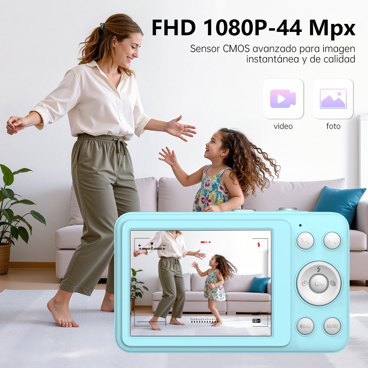 W & O Q3 Portable 16x Digital Zoom 48 MP CCD Point & Shoot Digital Camera with 32GB SD Card, Blue