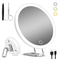 thumbnail image 1 of Espejo de maquillaje de 15 cm con aumento de 30x, luz LED recargable, soporte de 360 grados, 3 ventosas, 25x20x, 1 of 5