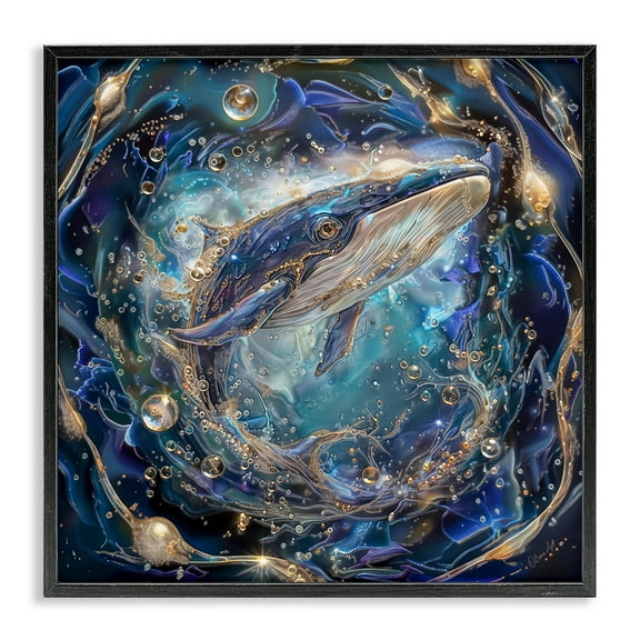 Stupell Industries Echoes Of Abyss Whale Animals & Insects Painting Black Framed Art Print Wall Art, 12 x 12