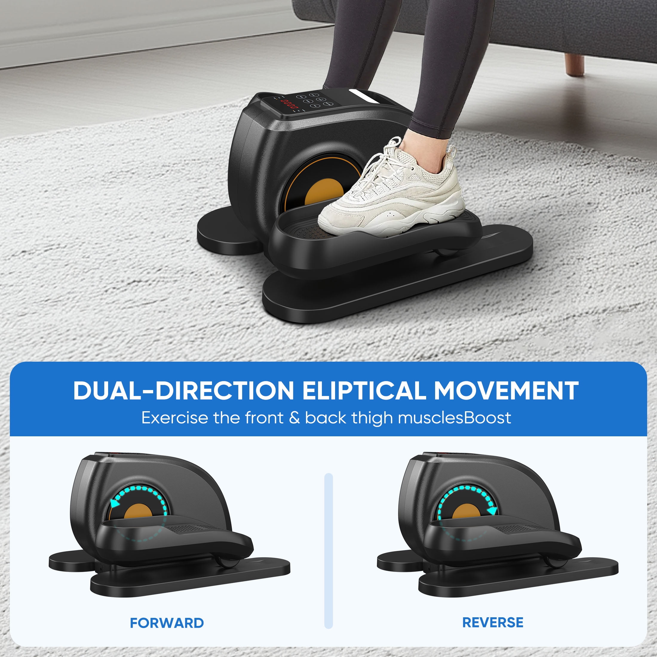 edx Under-Desk Elliptical Machine – Compact, Quiet & Portable Pedal Exerciser with Adjustable Speed, LED Display, Ideal Mini Elliptical for Home or Office Workout