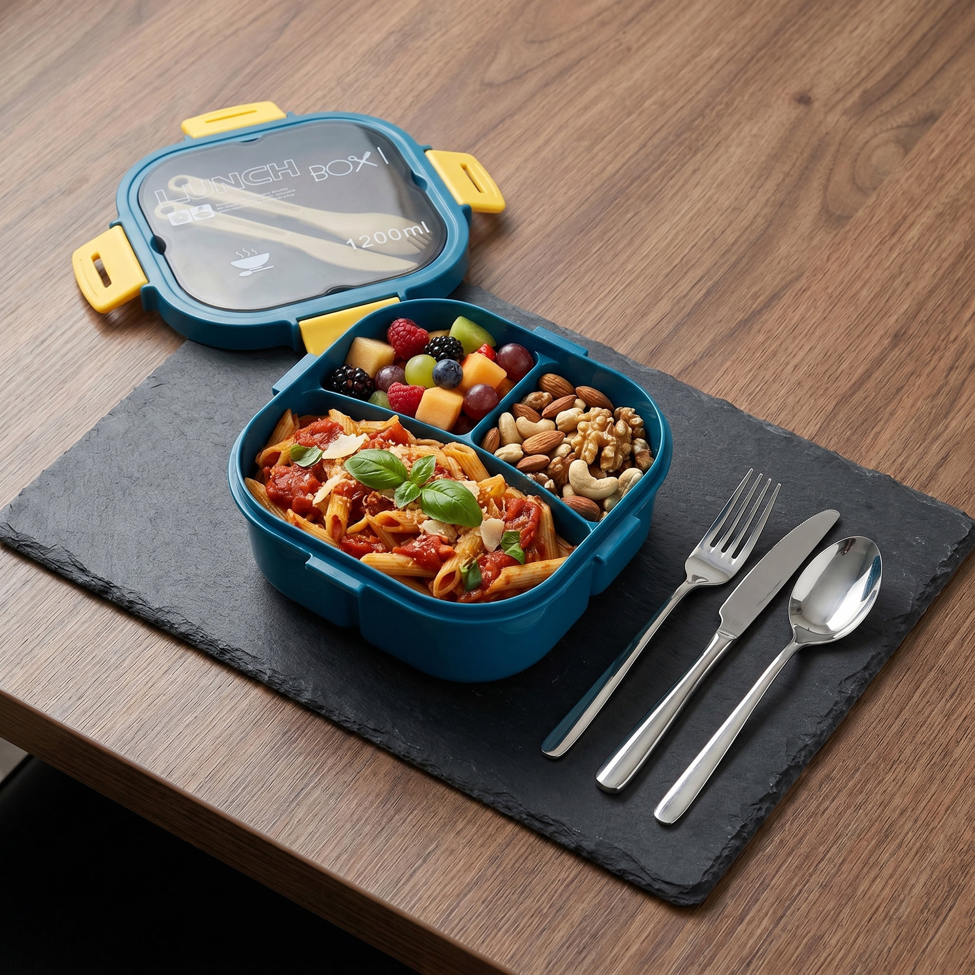 Unique Bargains 1200ml Leak-Proof Meal Prep Lunch Bento Box Blue-3