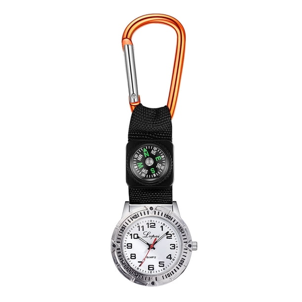 EeaseMX Reloj de montañismo con brújula, bolsillo, reloj de enfermera, diseño de mosquetón, relojes de moda simples (amarillo)