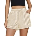 thumbnail image 2 of OIUUAK Striped Shorts for Women High Waisted Beach Casual Pull On Elastic Waist Summer Shorts with Pockets, Light Weight Pants for Women Summer, Lightweight Summer Pants Women, Summer Pants, 2 of 2