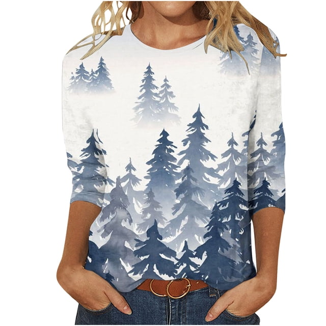 HKEJIAOI Blouse pour Femmes Manches 3/4 Imprimé Floral Col Rond 3TG Hauts d'Été