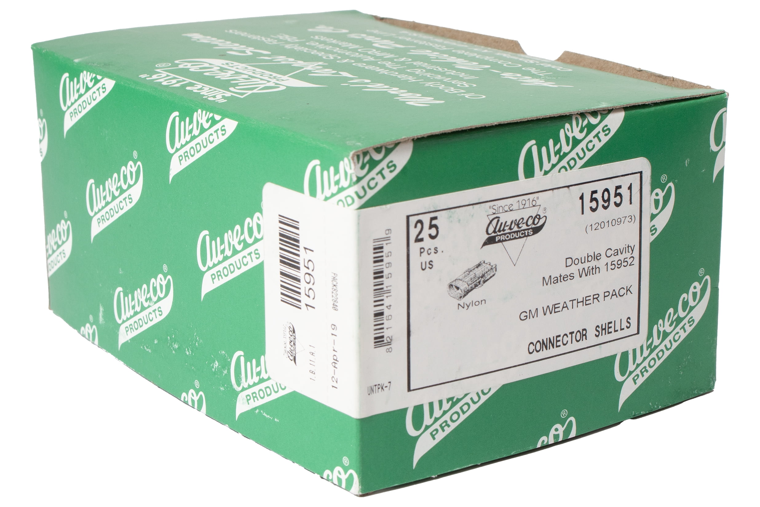 Auveco # 15951 2-Cavity Connector Shell For Male Terminal. Qty 25.