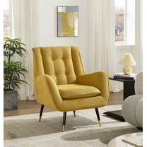 Art Leon Tufted Wingback Chair, Velvet Deep Upholstered Accent Chair for Living Room, Yellow