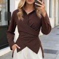 thumbnail image 7 of Ohufall Women Shirt Waist Cinched Button Down Turndown Collar Tops Fashion Casual Elegant Striped Top, 7 of 7