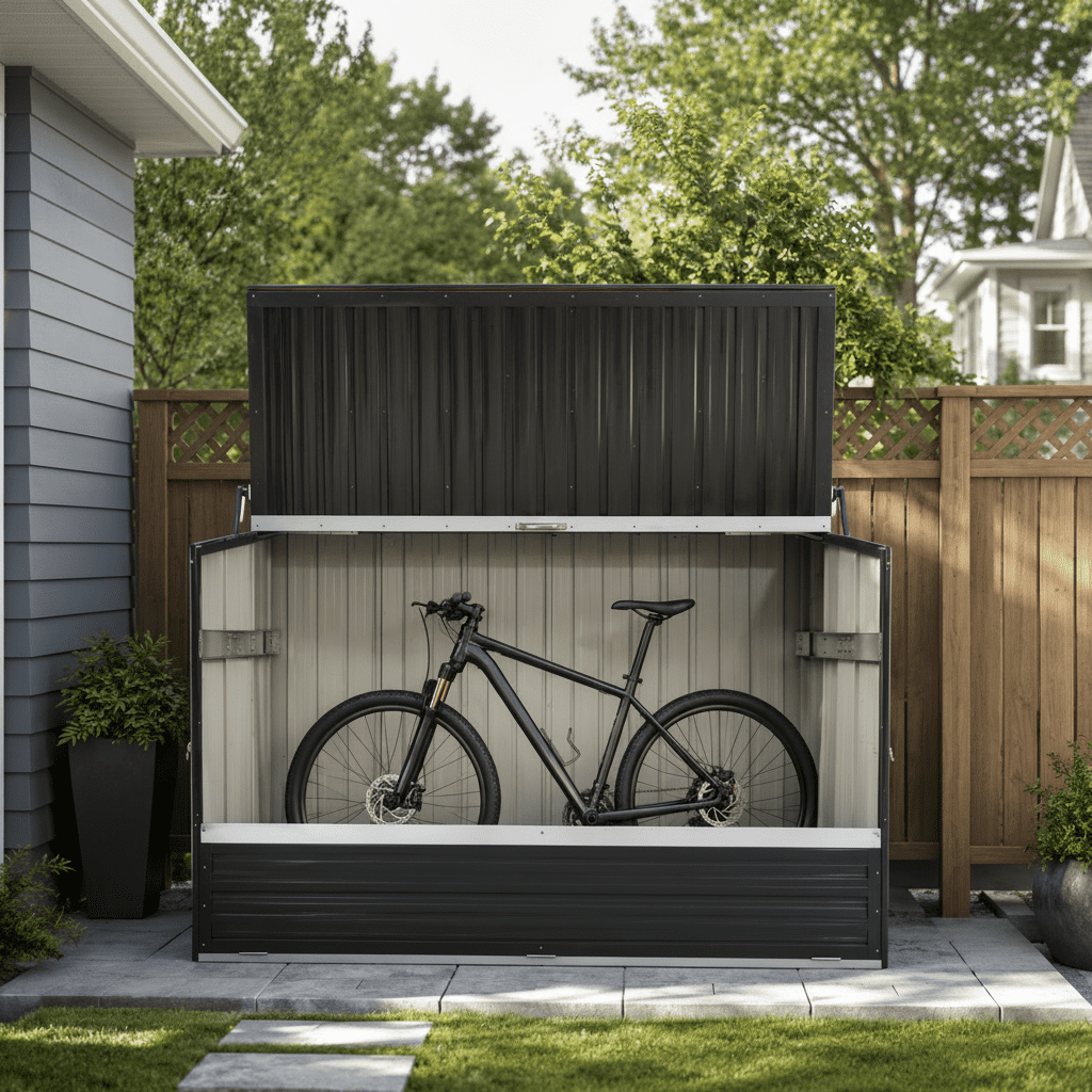 594-Gallon Outdoor Galvanized Steel Storage Shed with Flip Top and Foldable Front Door, Large Tool Cabinet for Backyard and Garage, Charcoal Grey