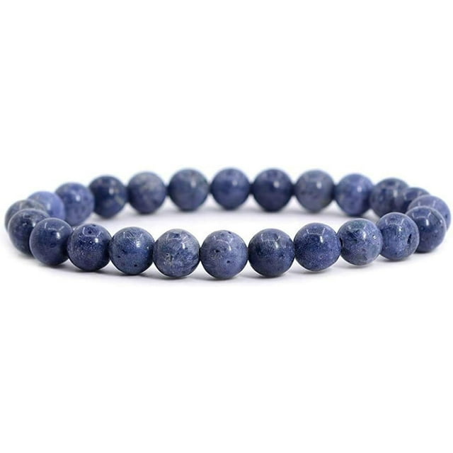 Bracelet Extensible Unisexe en Perles Rondes 8 mm en Corail Éponge Bleu Naturel