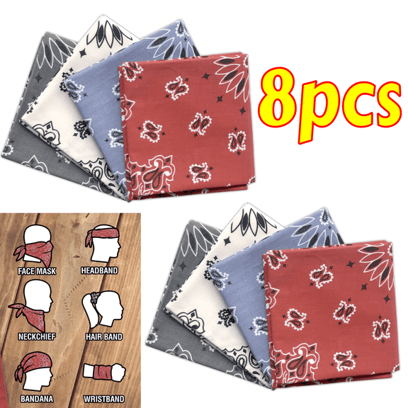 8-Pack Paisley Bandana Set - 100% Cotton Vintage Bandanas for Men & Women, Assorted Colors for Multi-Purpose Use